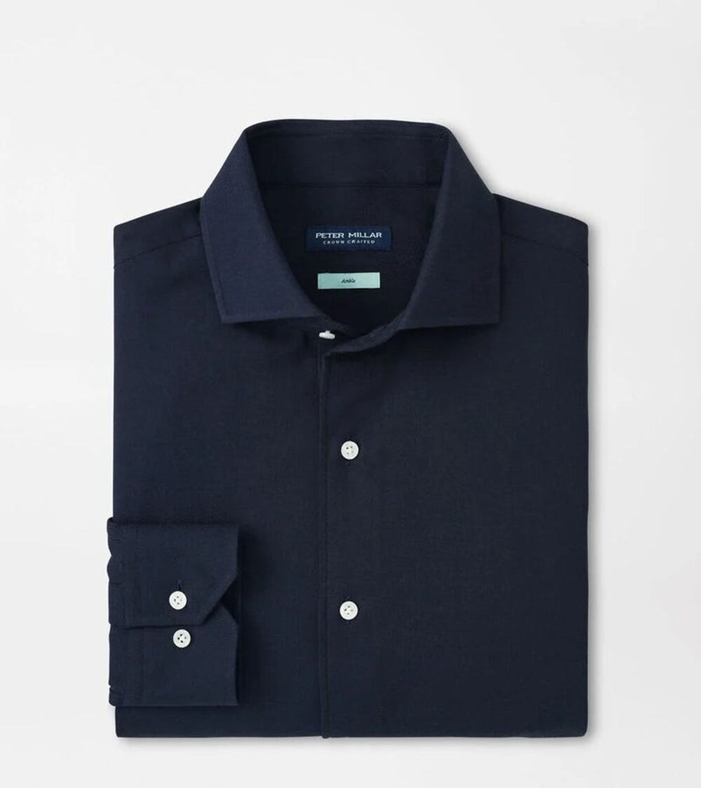 Peter Millar Amble Solid Sport Shirt Cashmere & Cotton Navy Mens Size L $350 NWT